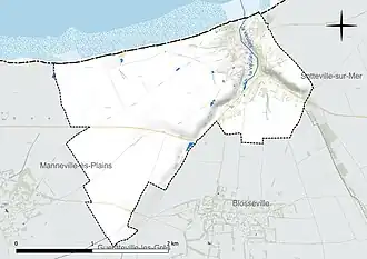 Carte en couleur présentant le réseau hydrographique de la commune