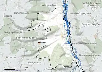 Carte en couleur présentant le réseau hydrographique de la commune