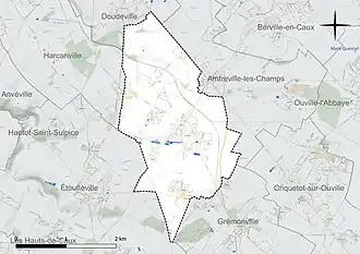 Carte en couleur présentant le réseau hydrographique de la commune