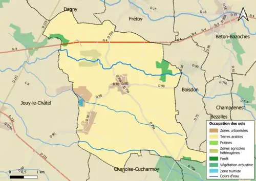 Carte des infrastructures et de l'occupation des sols en 2018 (CLC) de la commune.