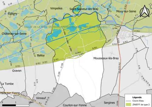 Carte des ZNIEFF de type 2 de la commune.