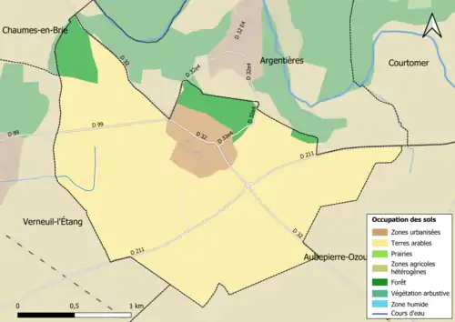Carte des infrastructures et de l'occupation des sols en 2018 (CLC) de la commune.