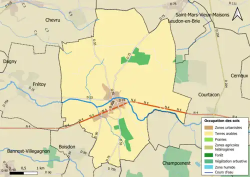 Carte des infrastructures et de l'occupation des sols en 2018 (CLC) de la commune.