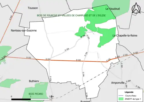 Carte des ZNIEFF de type 1 de la commune.