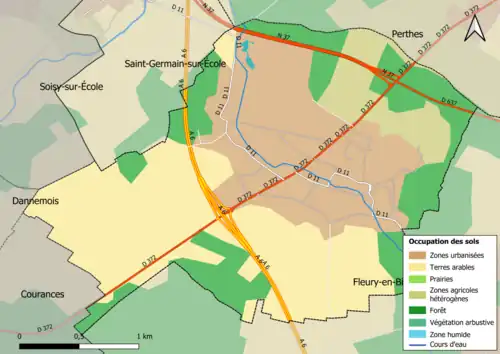 Carte des infrastructures et de l'occupation des sols en 2018 (CLC) de la commune.