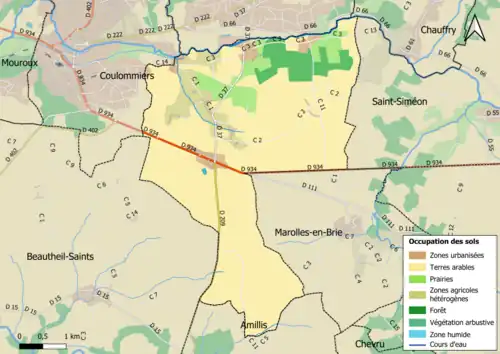 Carte des infrastructures et de l'occupation des sols en 2018 (CLC) de la commune.