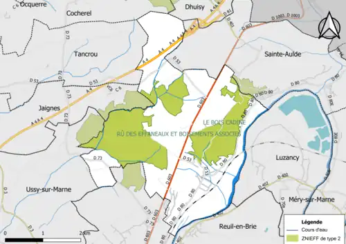 Carte des ZNIEFF de type 2 de la commune.