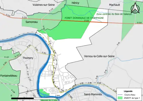 Carte des ZNIEFF de type 1 de la commune.