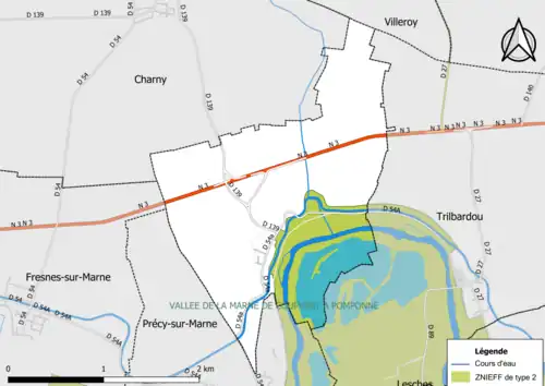Carte des ZNIEFF de type 2 de la commune.