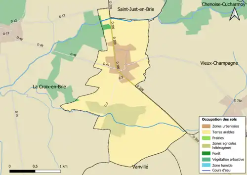 Carte des infrastructures et de l'occupation des sols en 2018 (CLC) de la commune.