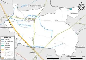 Carte en couleur présentant le réseau hydrographique de la commune