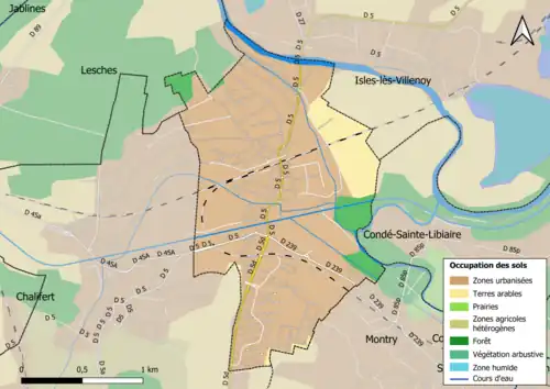 Carte des infrastructures et de l'occupation des sols en 2018 (CLC) de la commune.