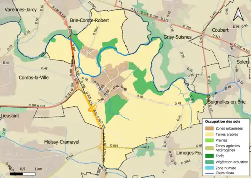 Carte des infrastructures et de l'occupation des sols en 2018 (CLC) de la commune.