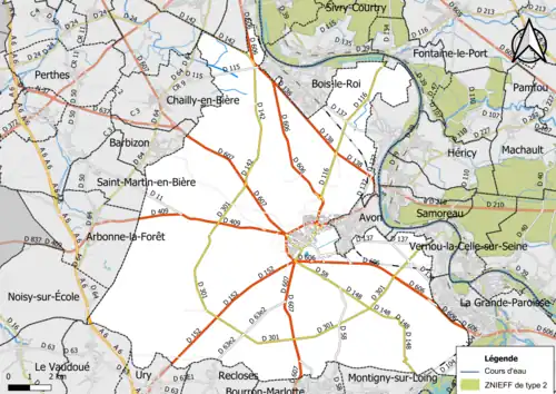 Carte des ZNIEFF de type 2 de la commune.
