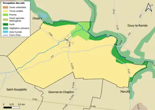 Carte des infrastructures et de l'occupation des sols en 2018 (CLC) de la commune.