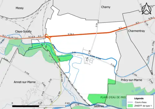 Carte des ZNIEFF de type 1 de la commune.