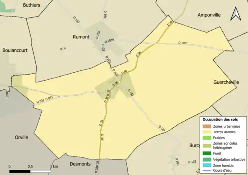 Carte des infrastructures et de l'occupation des sols en 2018 (CLC) de la commune.