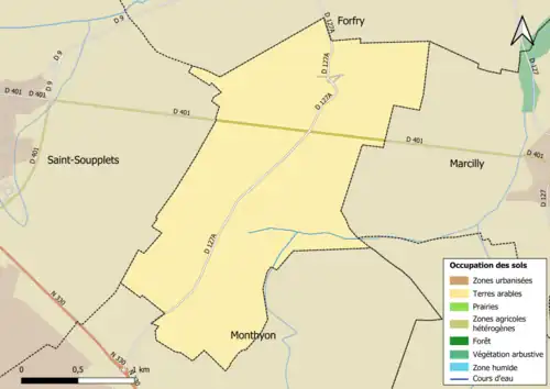 Carte des infrastructures et de l'occupation des sols en 2018 (CLC) de la commune.