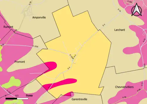 Carte montrant en couleurs le zonage géologique simplifié d'une commune