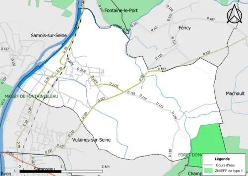Carte des ZNIEFF de type 1 de la commune.