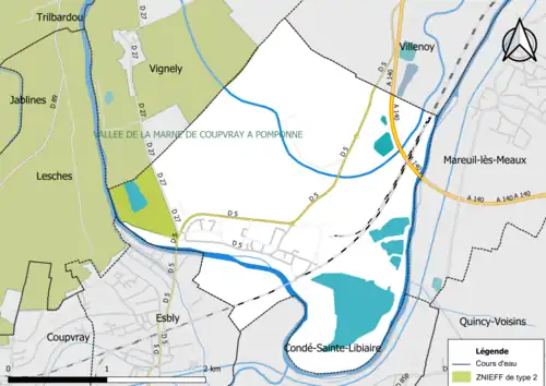 Carte des ZNIEFF de type 2 de la commune.