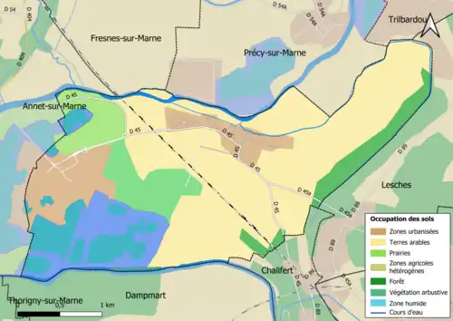 Carte des infrastructures et de l'occupation des sols en 2018 (CLC) de la commune.
