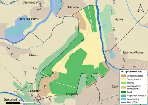 Carte des infrastructures et de l'occupation des sols en 2018 (CLC) de la commune.