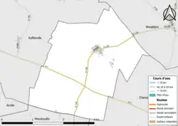 Carte en couleur présentant le réseau routier de la commune