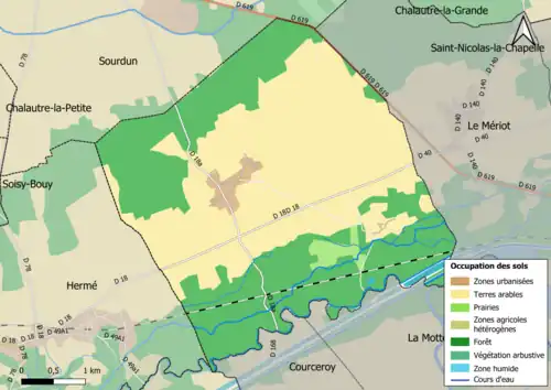 Carte des infrastructures et de l'occupation des sols en 2018 (CLC) de la commune.