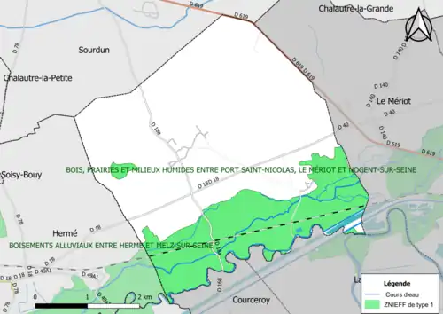 Carte des ZNIEFF de type 1 de la commune.