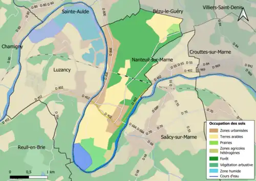 Carte des infrastructures et de l'occupation des sols en 2018 (CLC) de la commune.