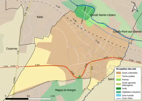 Carte des infrastructures et de l'occupation des sols en 2018 (CLC) de la commune.
