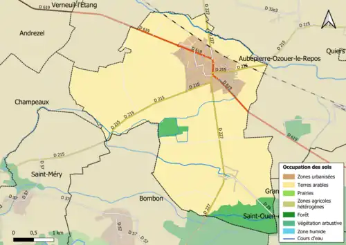 Carte des infrastructures et de l'occupation des sols en 2018 (CLC) de la commune.