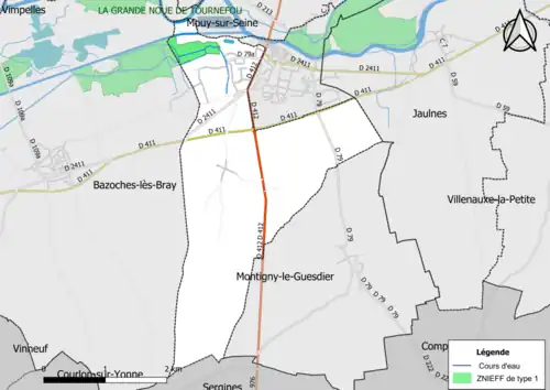 Carte des ZNIEFF de type 1 de la commune.