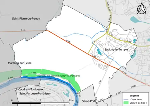 Carte des ZNIEFF de type 1 de la commune.