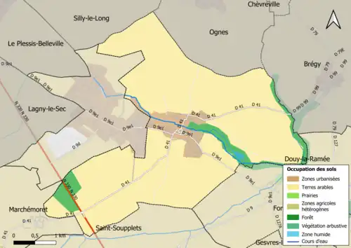 Carte des infrastructures et de l'occupation des sols en 2018 (CLC) de la commune.