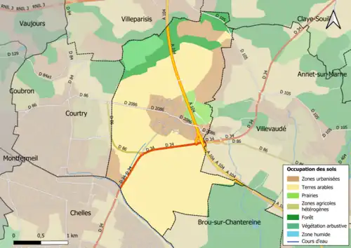 Carte des infrastructures et de l'occupation des sols en 2018 (CLC) de la commune.