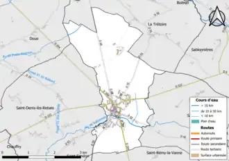 Carte en couleur présentant le réseau hydrographique de la commune