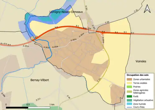 Carte des infrastructures et de l'occupation des sols en 2018 (CLC) de la commune.