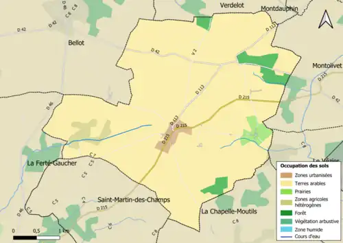 Carte des infrastructures et de l'occupation des sols en 2018 (CLC) de la commune.
