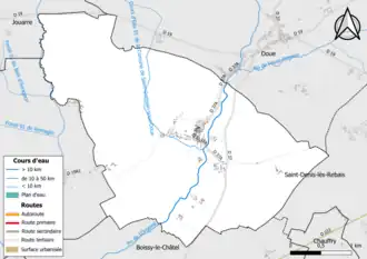 Carte en couleur présentant le réseau hydrographique de la commune