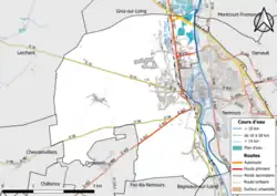 Carte en couleur présentant le réseau hydrographique de la commune