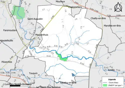 Carte des ZNIEFF de type 1 de la commune.