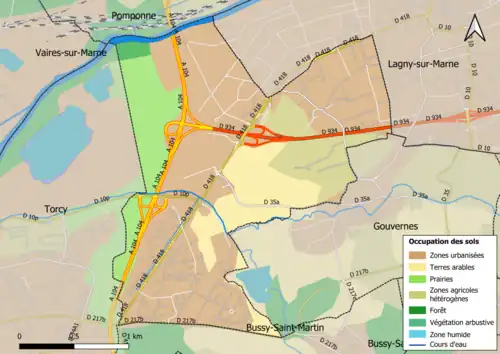 Carte des infrastructures et de l'occupation des sols en 2018 (CLC) de la commune.
