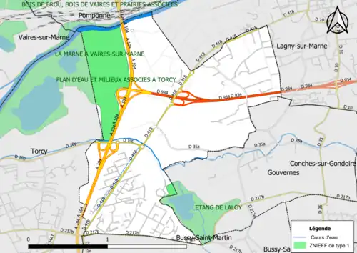 Carte des ZNIEFF de type 1 de la commune.