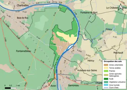 Carte des infrastructures et de l'occupation des sols en 2018 (CLC) de la commune.