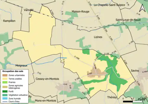 Carte des infrastructures et de l'occupation des sols en 2018 (CLC) de la commune.