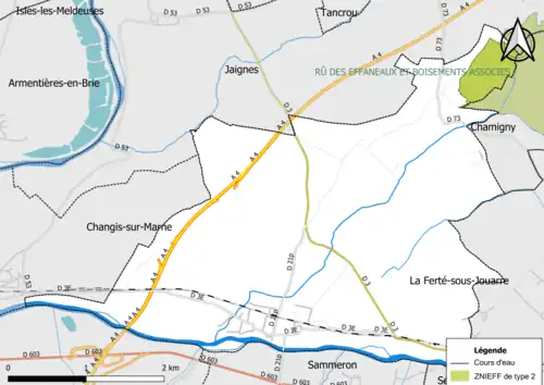 Carte des ZNIEFF de type 2 de la commune.