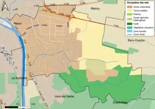 Carte des infrastructures et de l'occupation des sols en 2018 (CLC) de la commune.