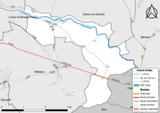 Carte en couleur présentant le réseau hydrographique de la commune